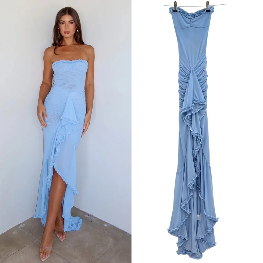 White Fox Still Got It Blue Mesh Maxi Dress